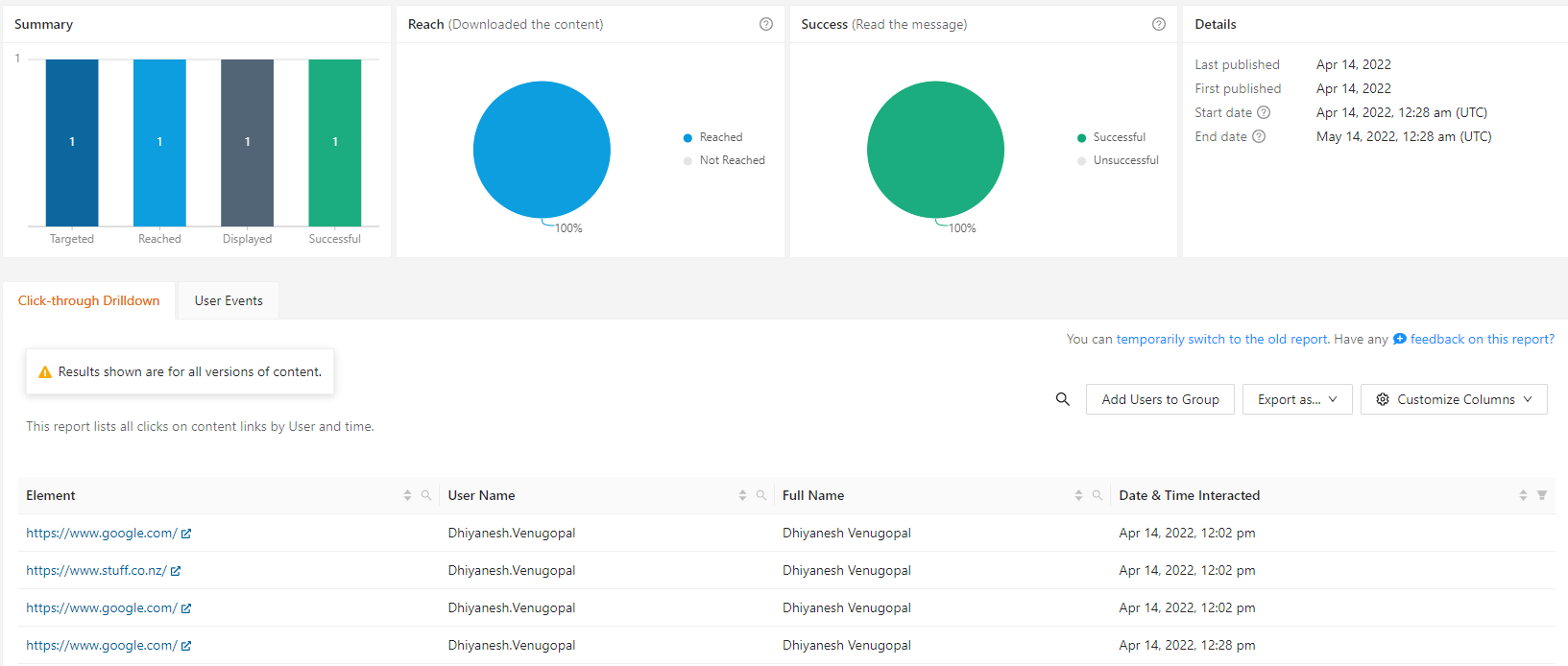 Click through report